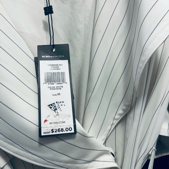 BCBG maxazria pinstripe white trench coat with belt black white aurora size M - Picture 12 of 12